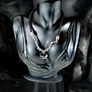 Retro Black Dark Witchy Goth Dark Heart Scroll Necklace Set Deadstock NEW NWT